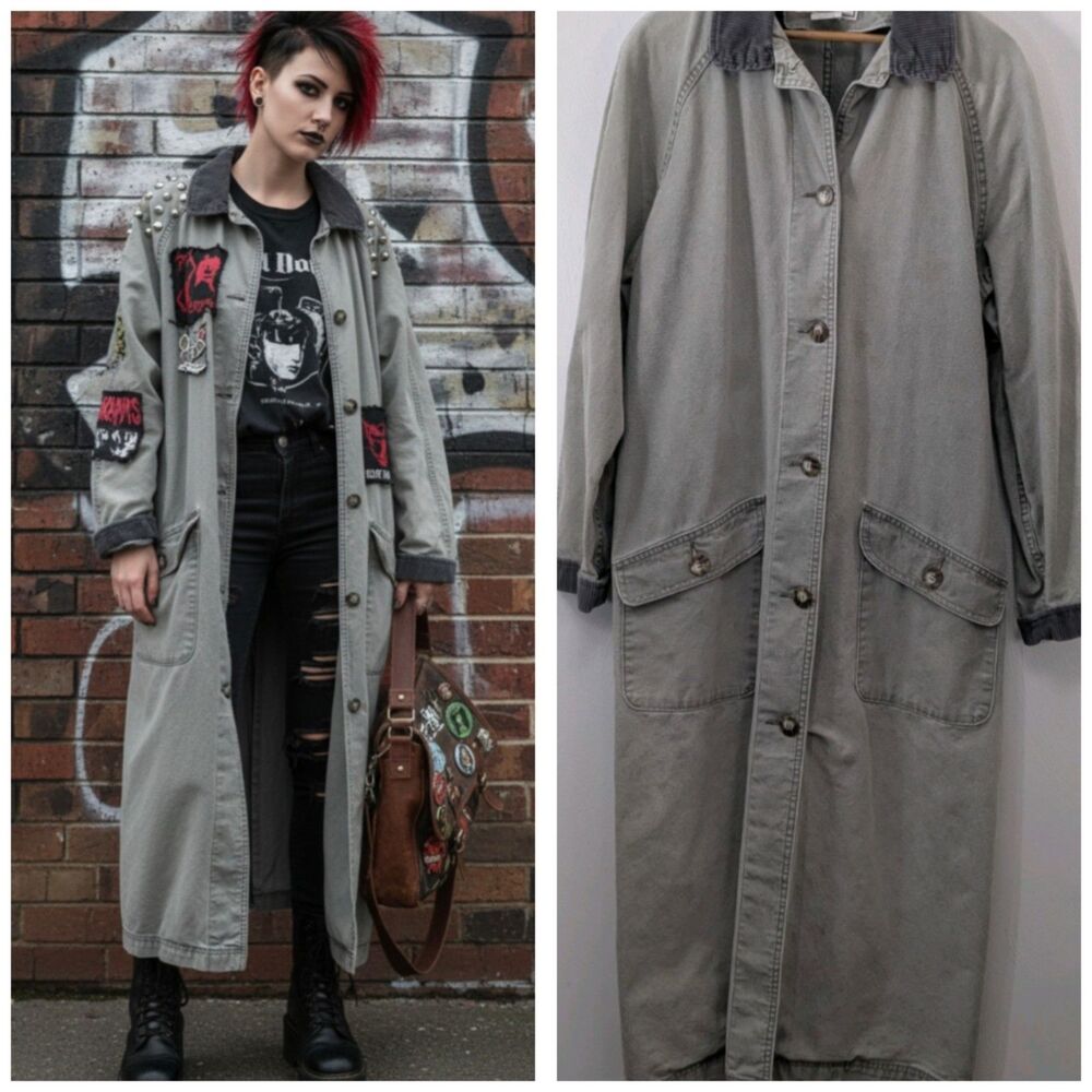 LL Bean Long Chore Coat Womens Canvas Workwear USA 80's Thrashed Condition
